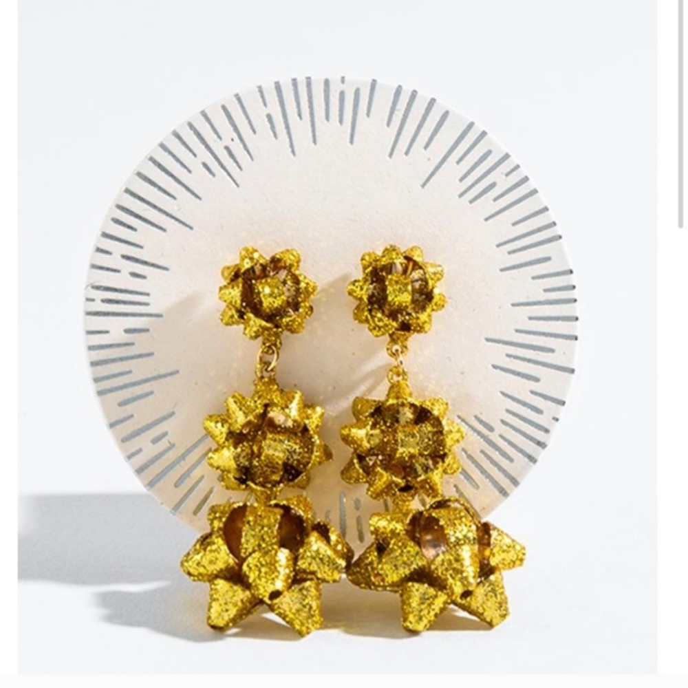 Francesca Gold Glitter Bow Earrings - Picture 5 of 8